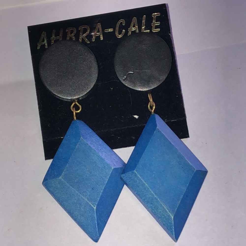 Ahbra-Cale Vintage Blue Wooden Geometric Retro Boho Earrings